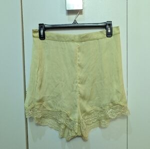 Free People Intimately Free Chartreuse Satin Shorts With Lace Trim